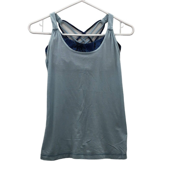 Lululemon Womens Blue Built In Bra Strappy Back Pullover Athletic Tank Top Sz 2 - Picture 1 of 7